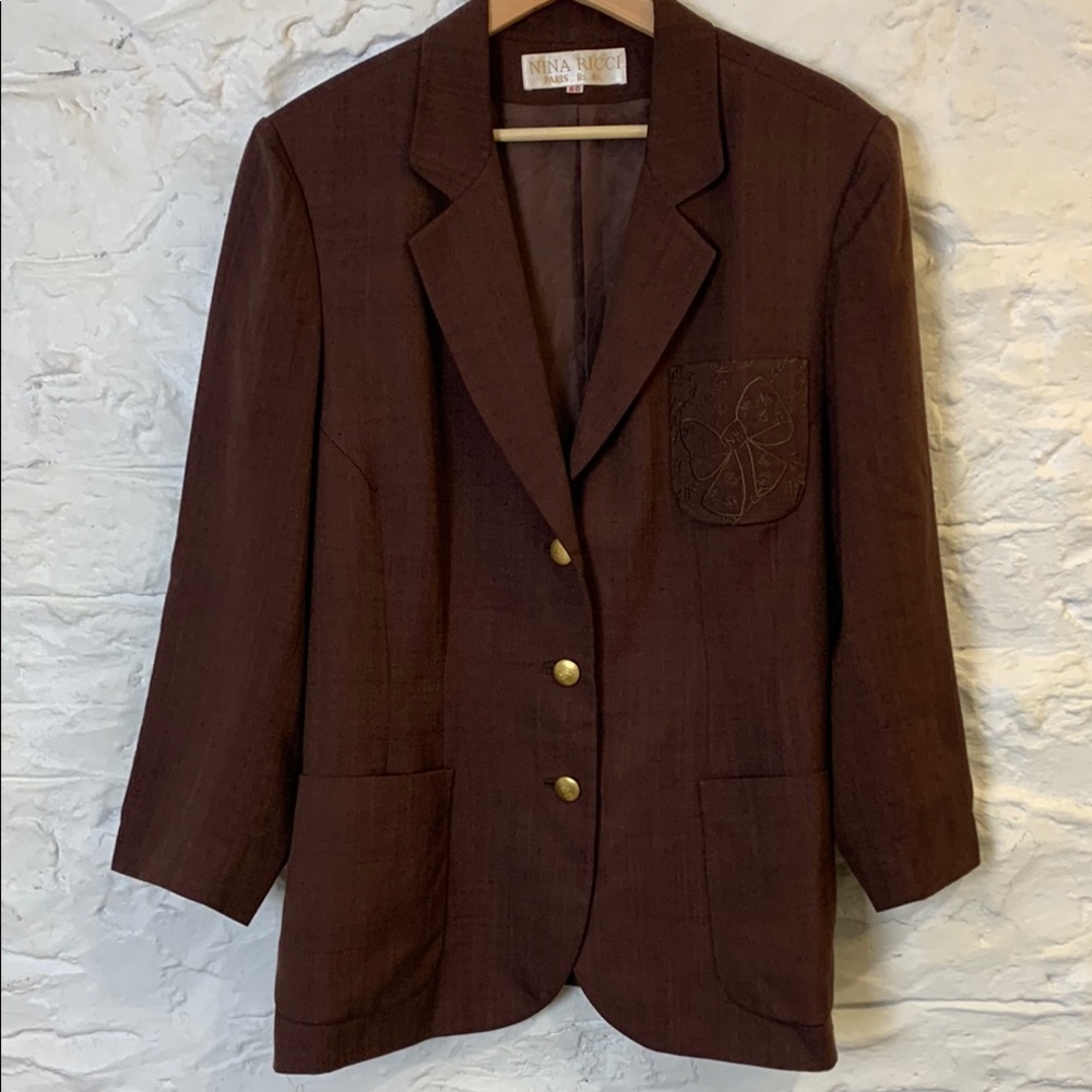 Nina Ricci 80s Lightweight Silk Wool Preppy Blazer